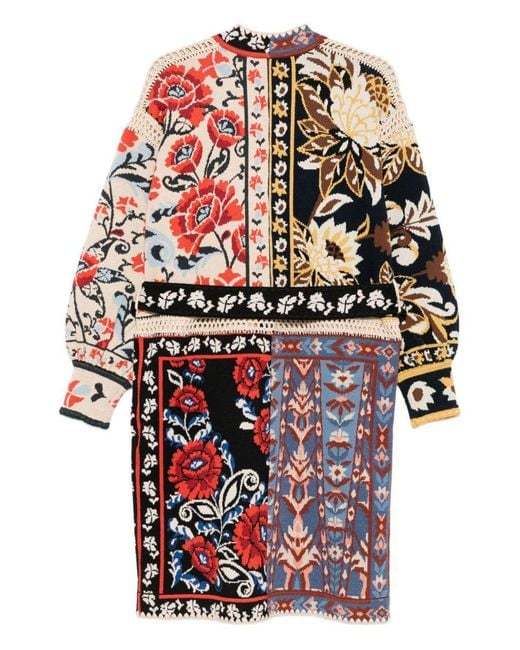 Farm Rio Floral-patchwork Cardi-coat In Gold