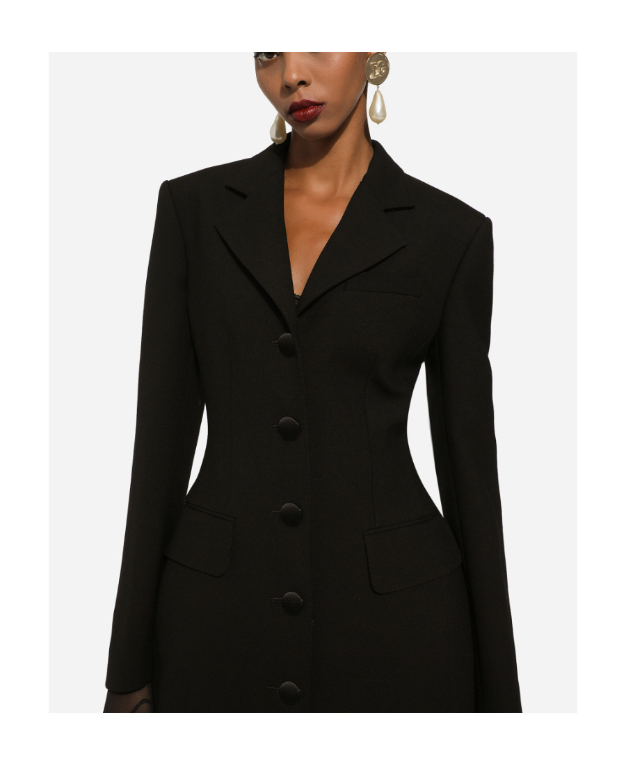 Dolce & Gabbana Giacca Dolce Lunga Monopetto In Cady Di Lana In Black