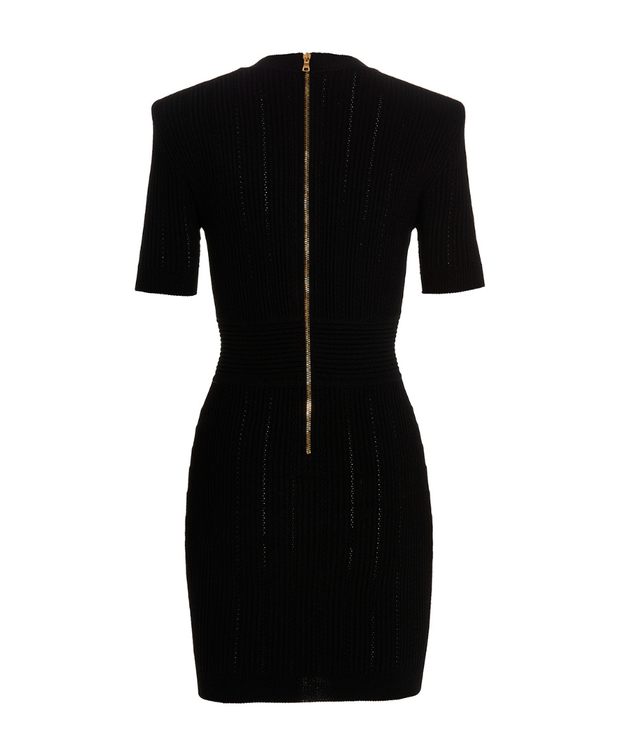 Balmain Short Knit Dress With Gold Buttons In Black