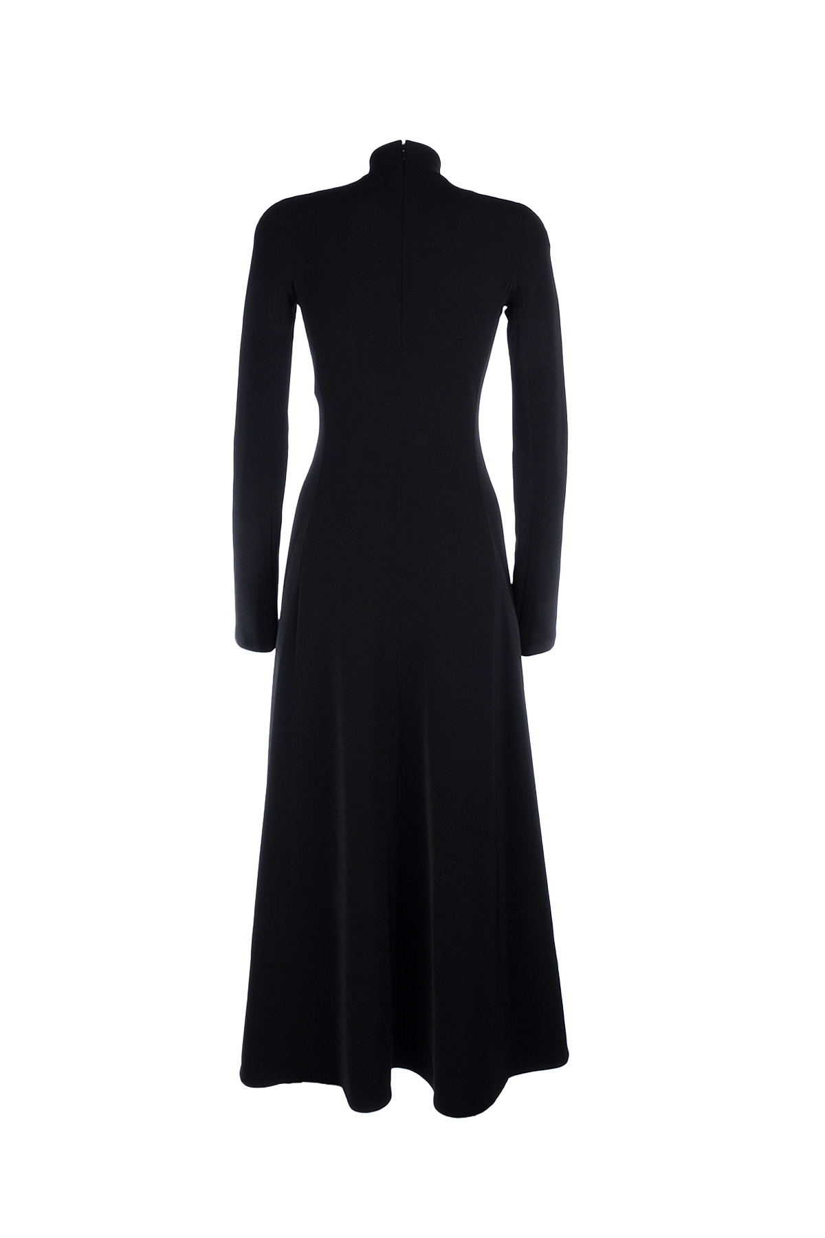 Balenciaga High Neckline Long Sleeve Fitted Bodice Flared Skirt In Black