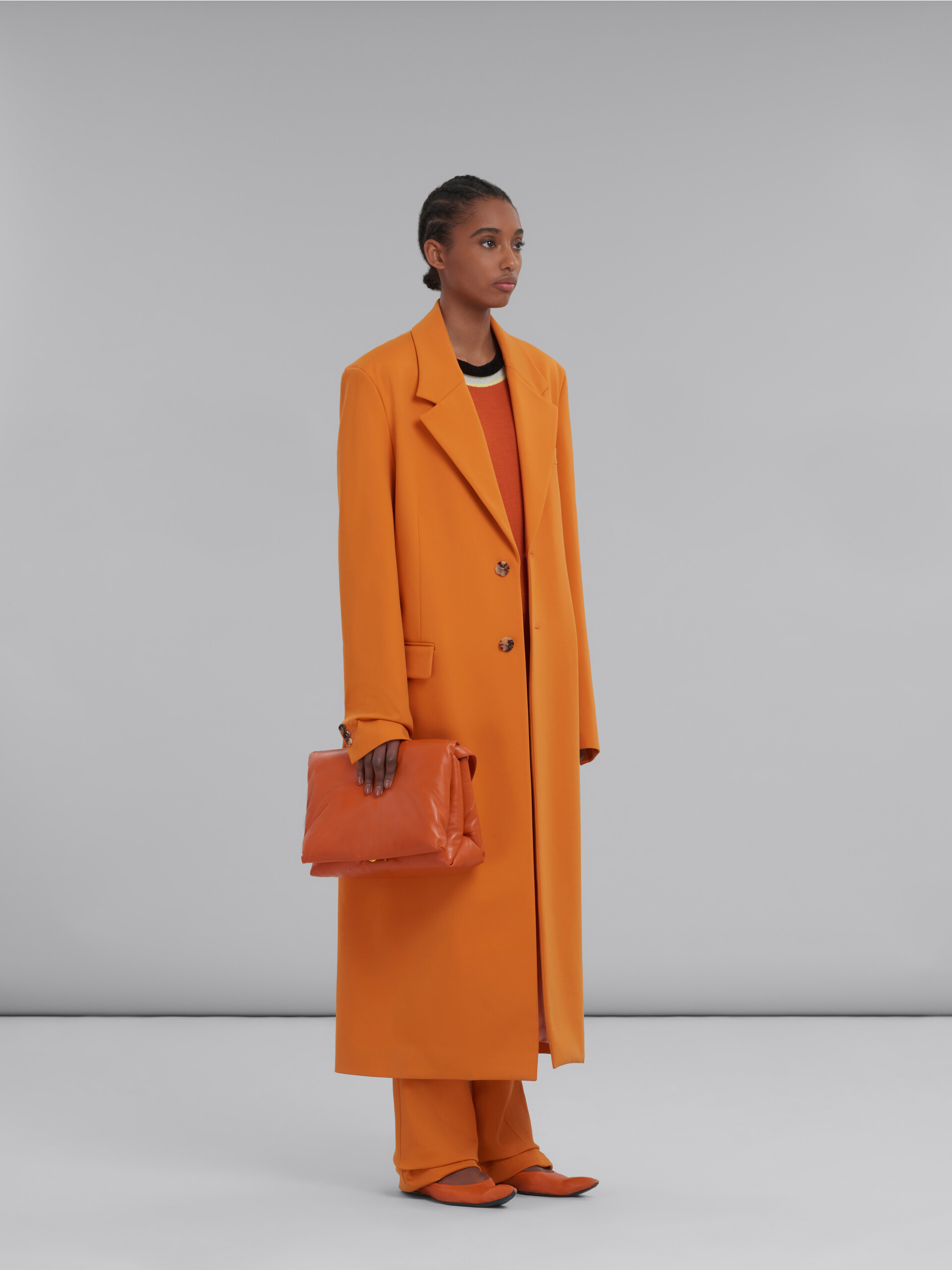 Marni Single-breasted Long Coat In Orange