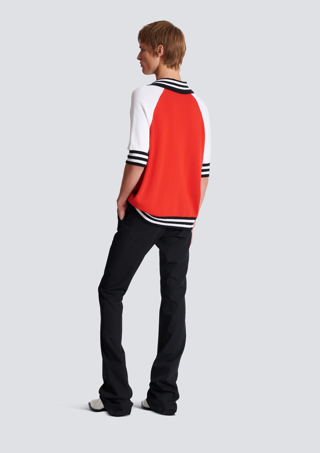 Balmain Signature Knitted Polo Top In Red
