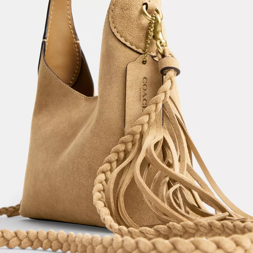Coach Brooklyn 23 Suede Fringe Shoulder Bag In Nude