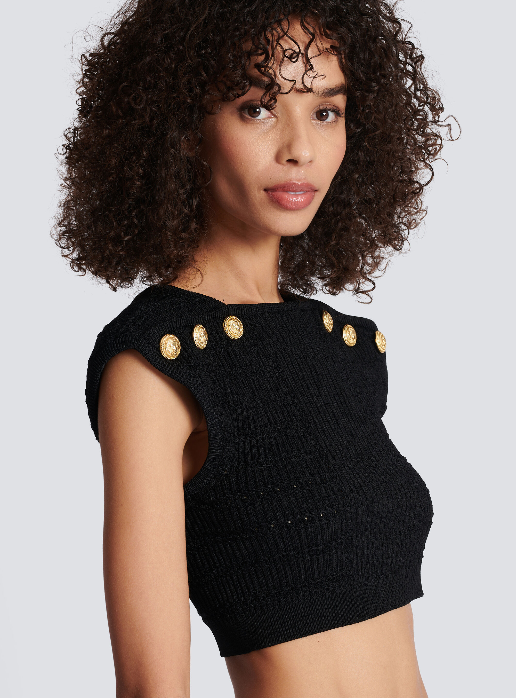 Shop Balmain Knit Crop Top In Black