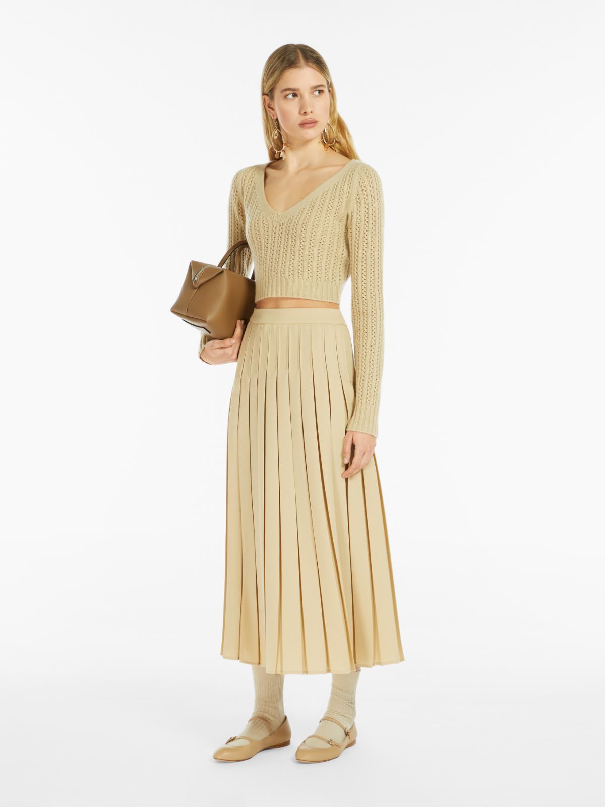 Max Mara Luisa Pleated A-line Skirt In Nude