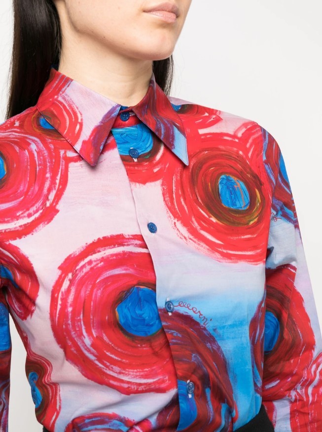 Marni Graphic-print Stretch-cotton Shirt In Red