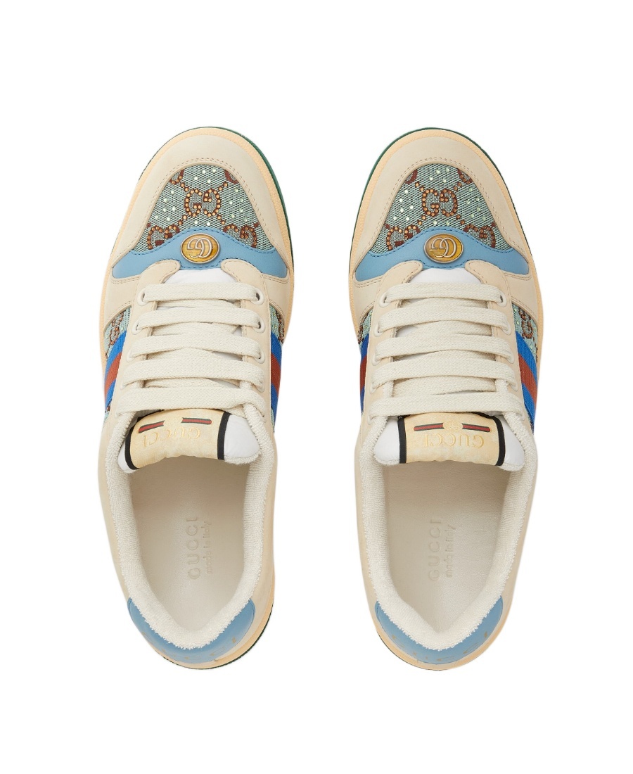Gucci Crystal-embellished Gg Screener Sneakers In Brown