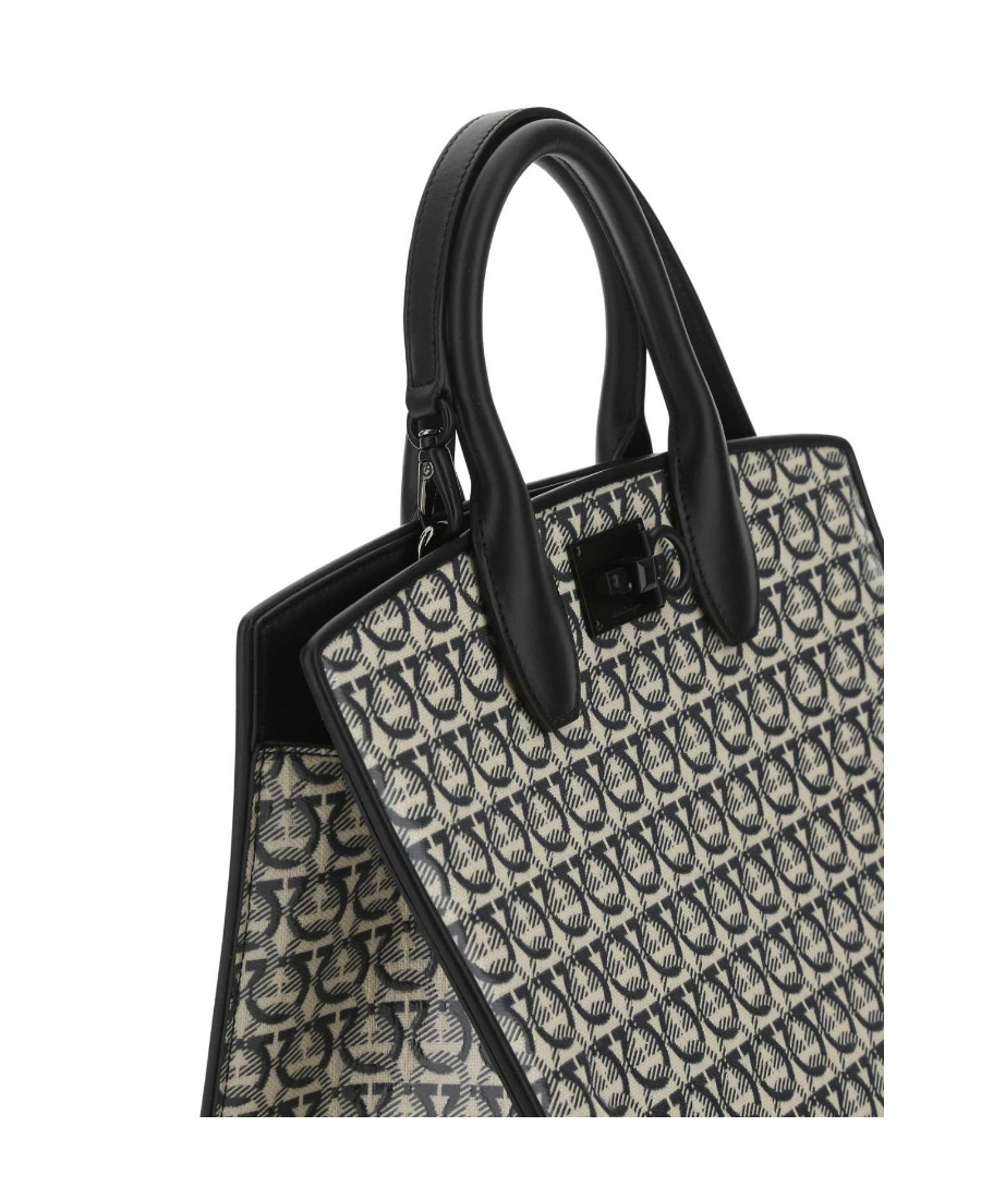 Ferragamo Pattern Printed Handbag In Black