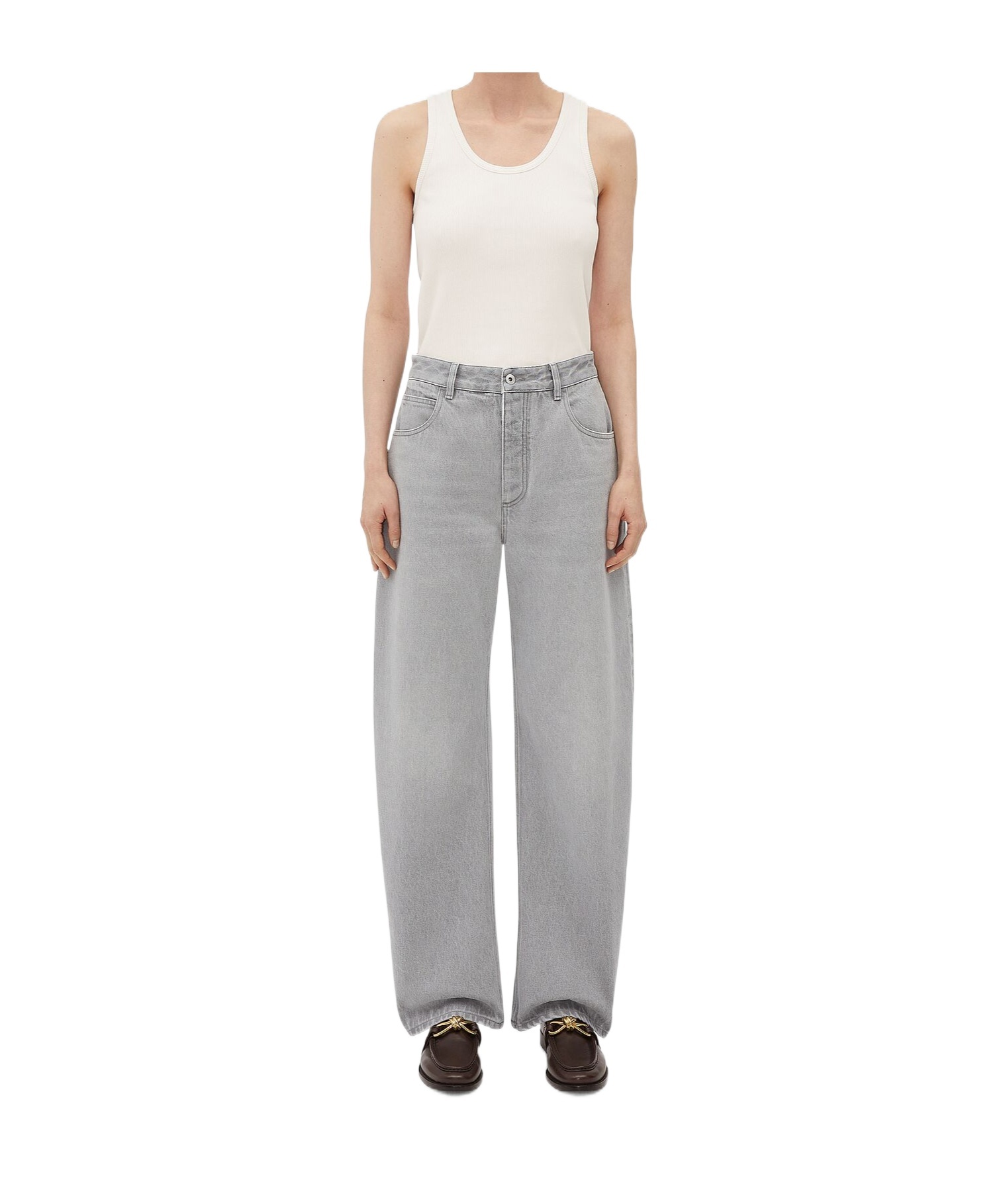Shop Bottega Veneta Light Grey Washed Rounded Leg Denim In Gray