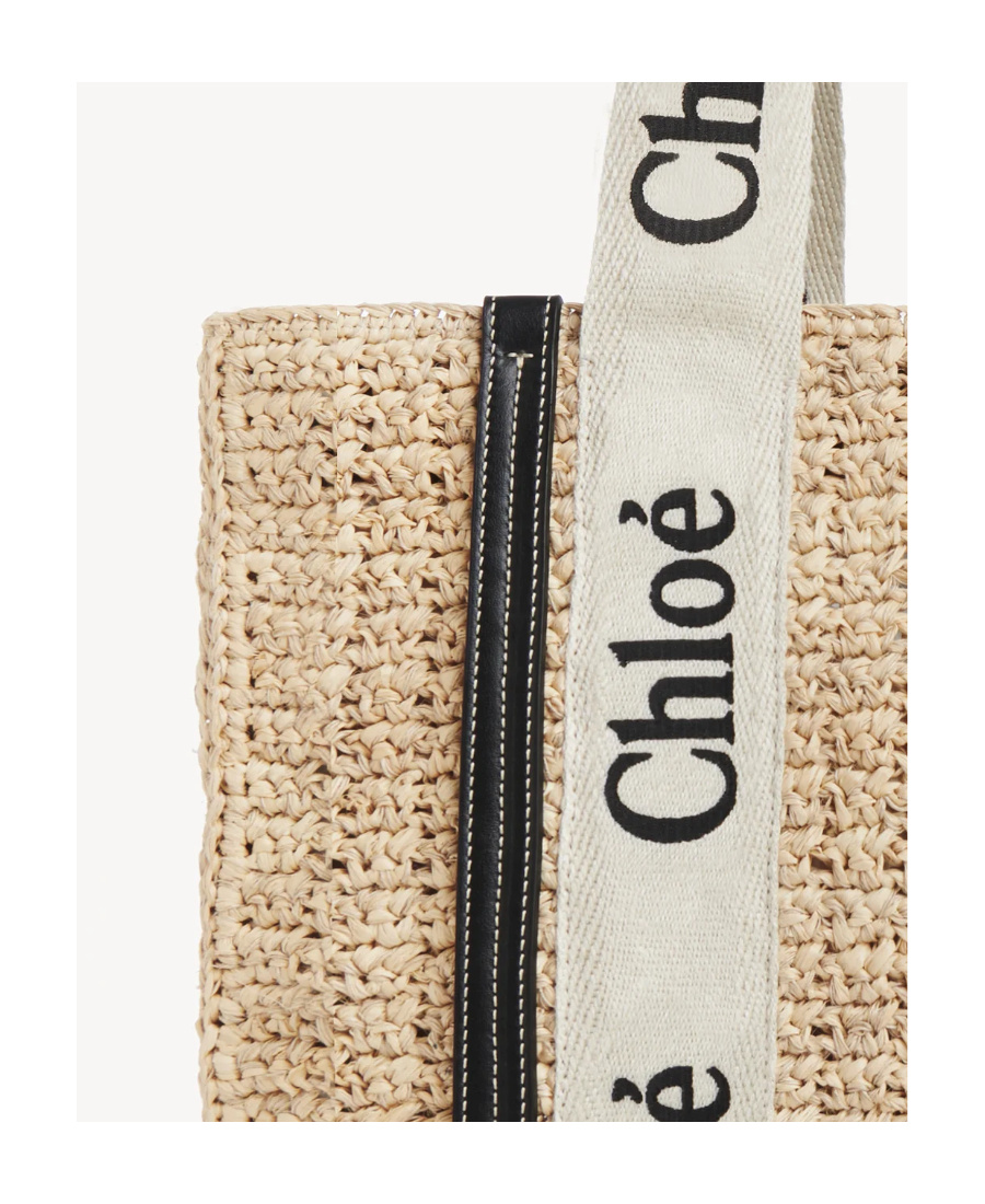 Chloé Medium Woody Raffia Beach Bag In Nude
