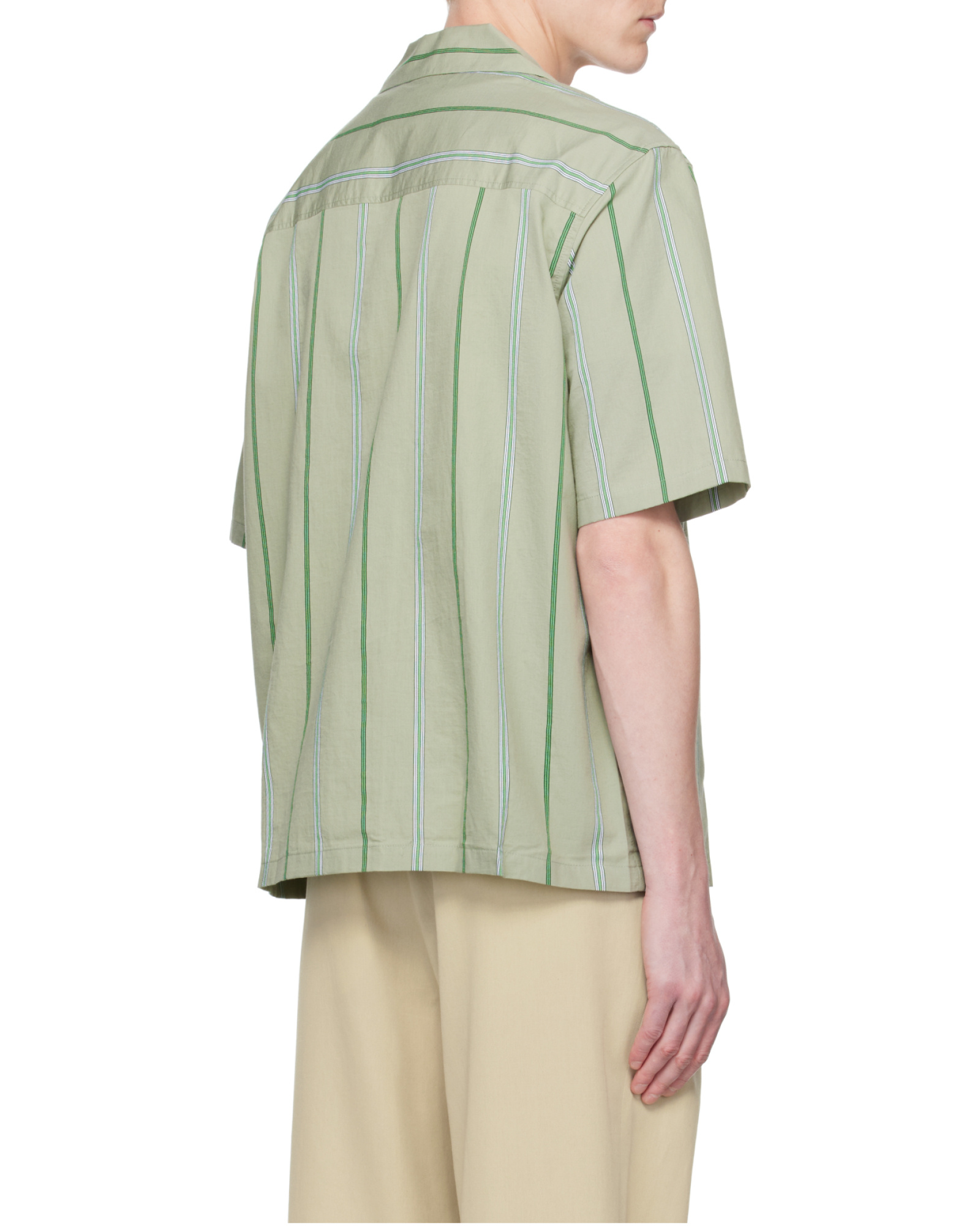 Maison Kitsuné Striped Short Sleeved Resort Shirt In Green