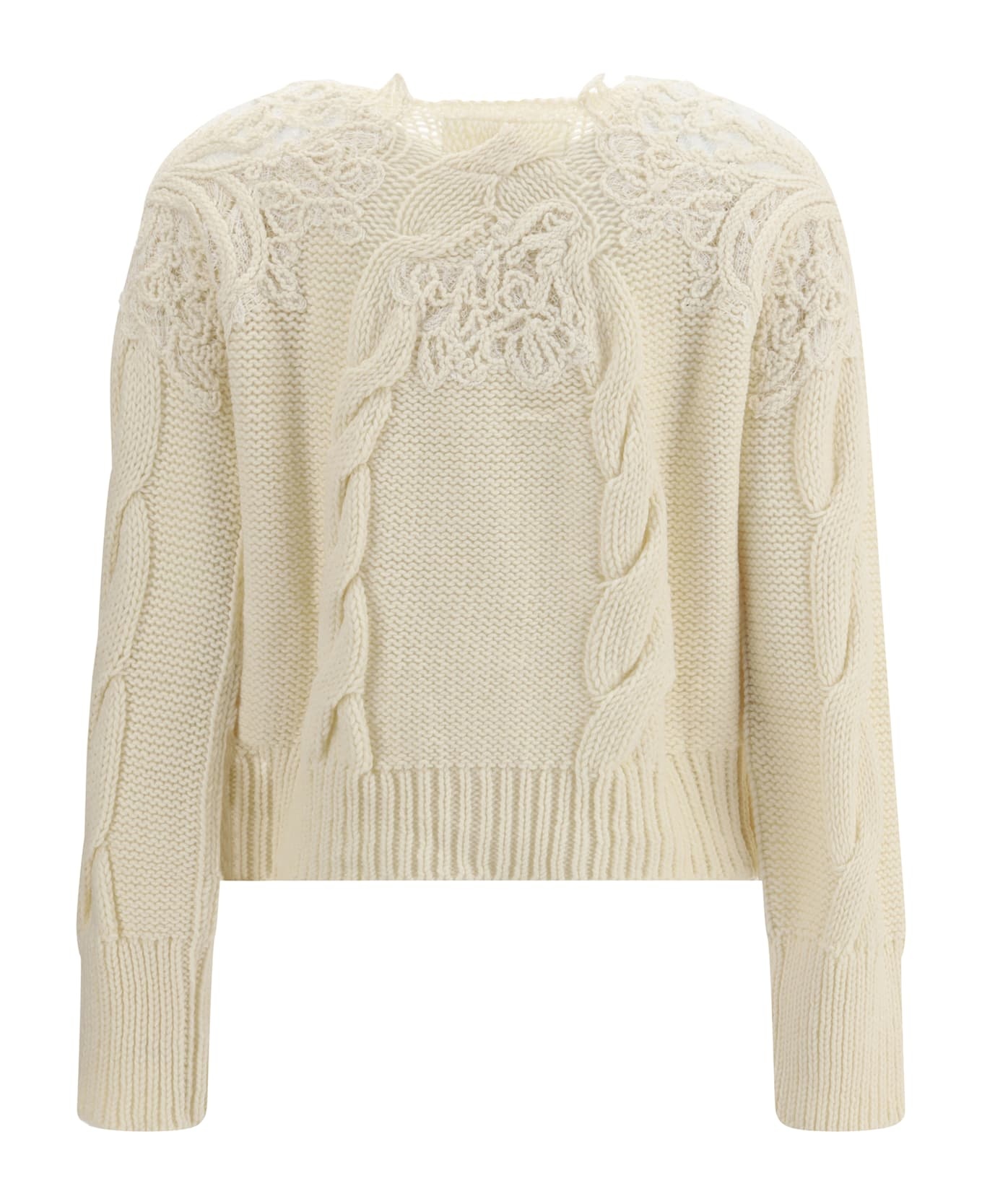 Ermanno Scervino Lace-insert Cable-knit Sweater In Neutral