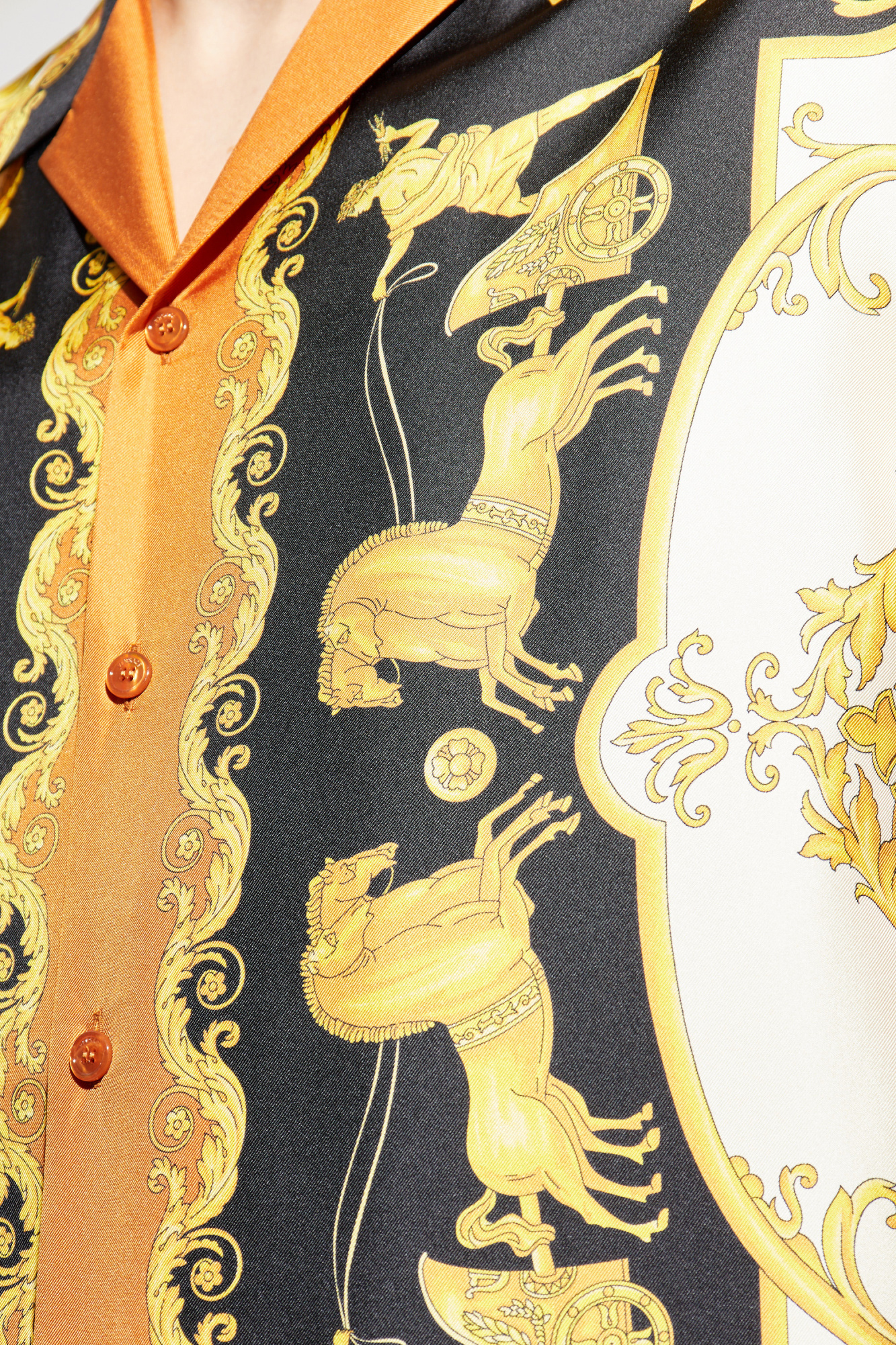 Versace Printed Silk Twill Regular Shirt In Yellow