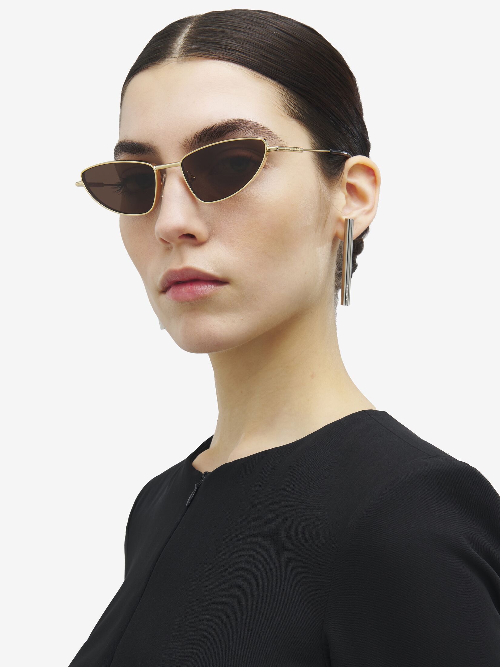 Alexander Mcqueen Women's Metal T-bar Soft Cat-eye Sunglasses In Brown/gold