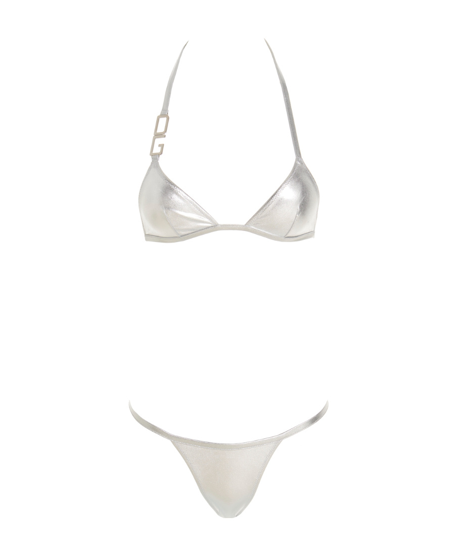 Dolce & Gabbana Triangle Bikini With Dg Logo In White