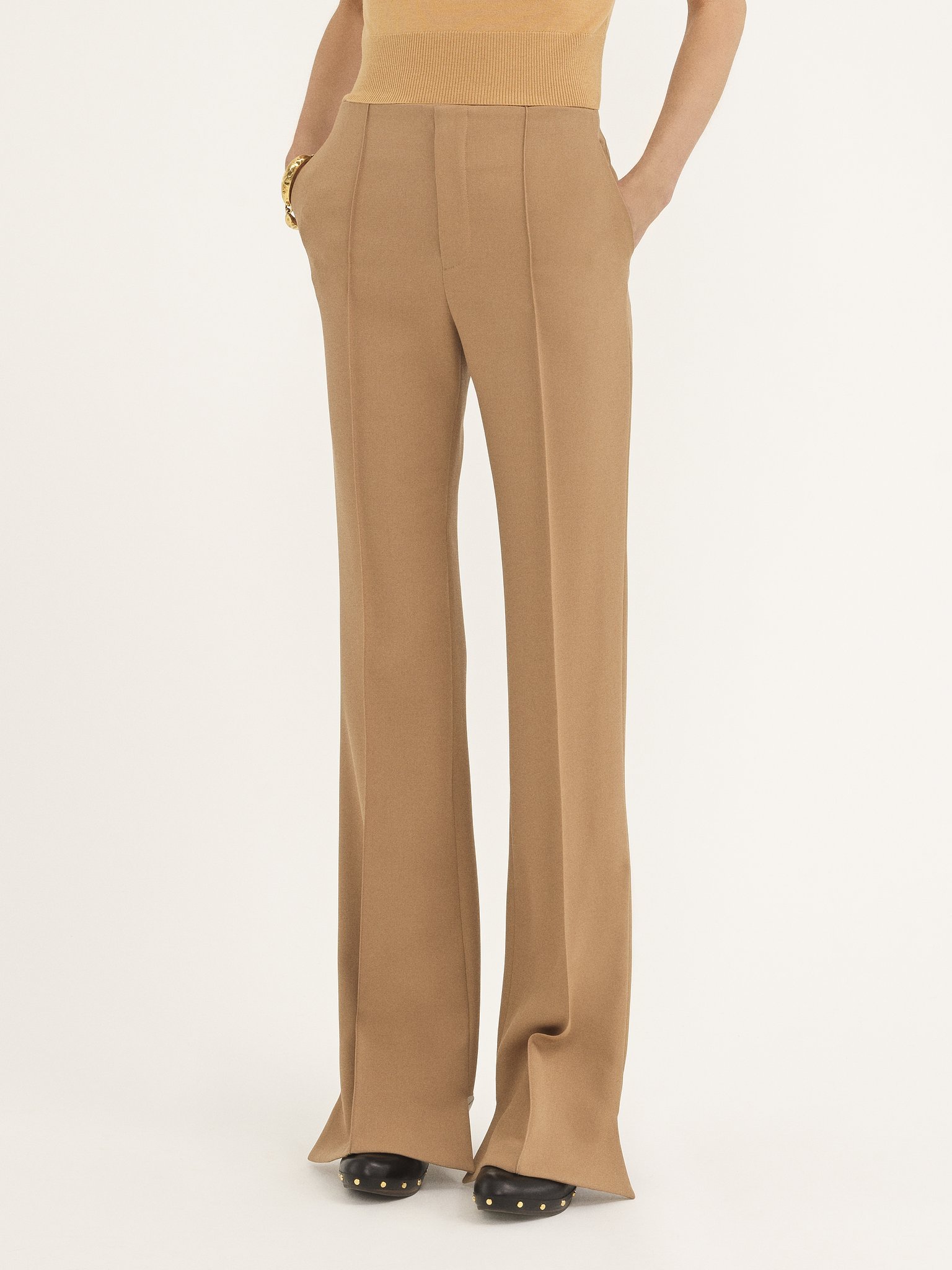 Chloé Pintuck Bootcut Trousers In Nude