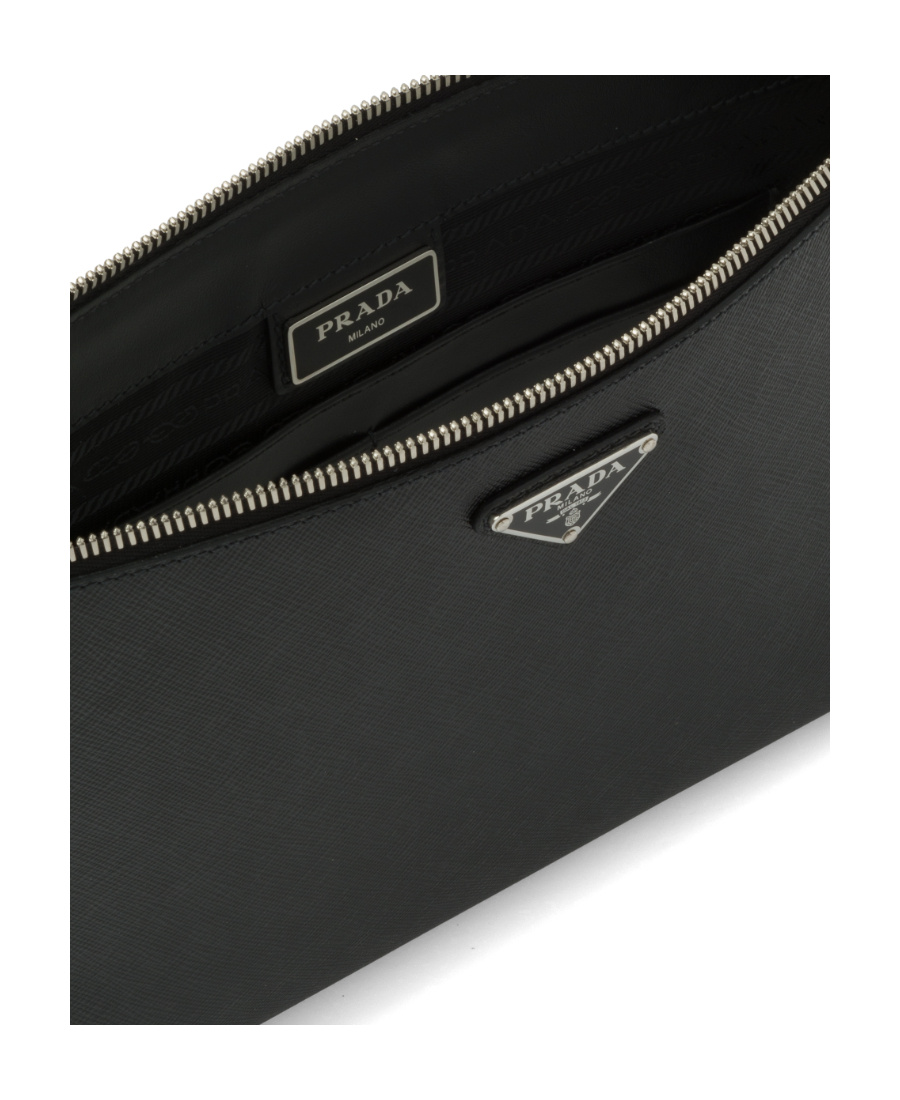 Prada Logo Plaque Zipped Clutch Bag In Black