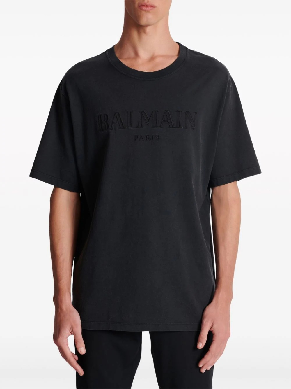 Balmain Logo-embossed Cotton T-shirt In Black