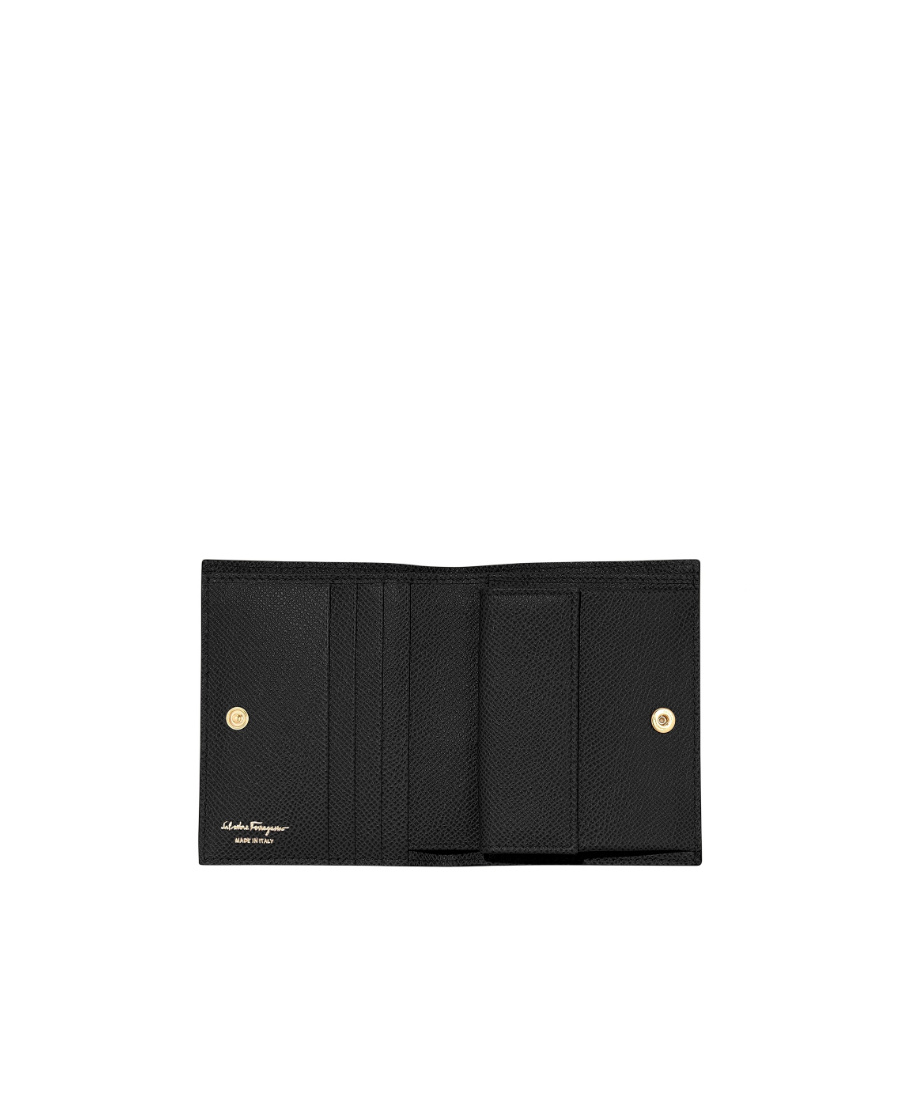Ferragamo Gancini French Leather Wallet In Black