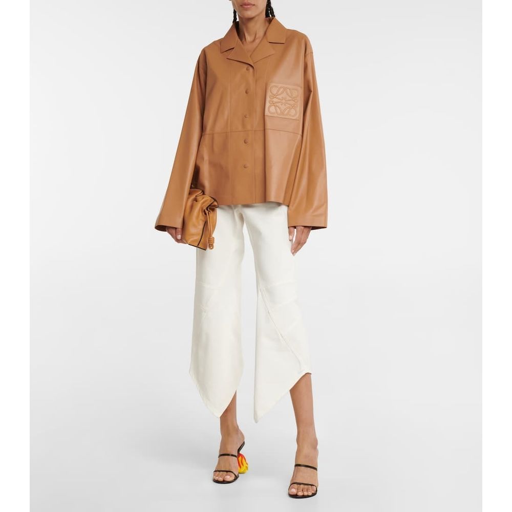 Loewe Pajama-style Blouse In Lambskin In Brown
