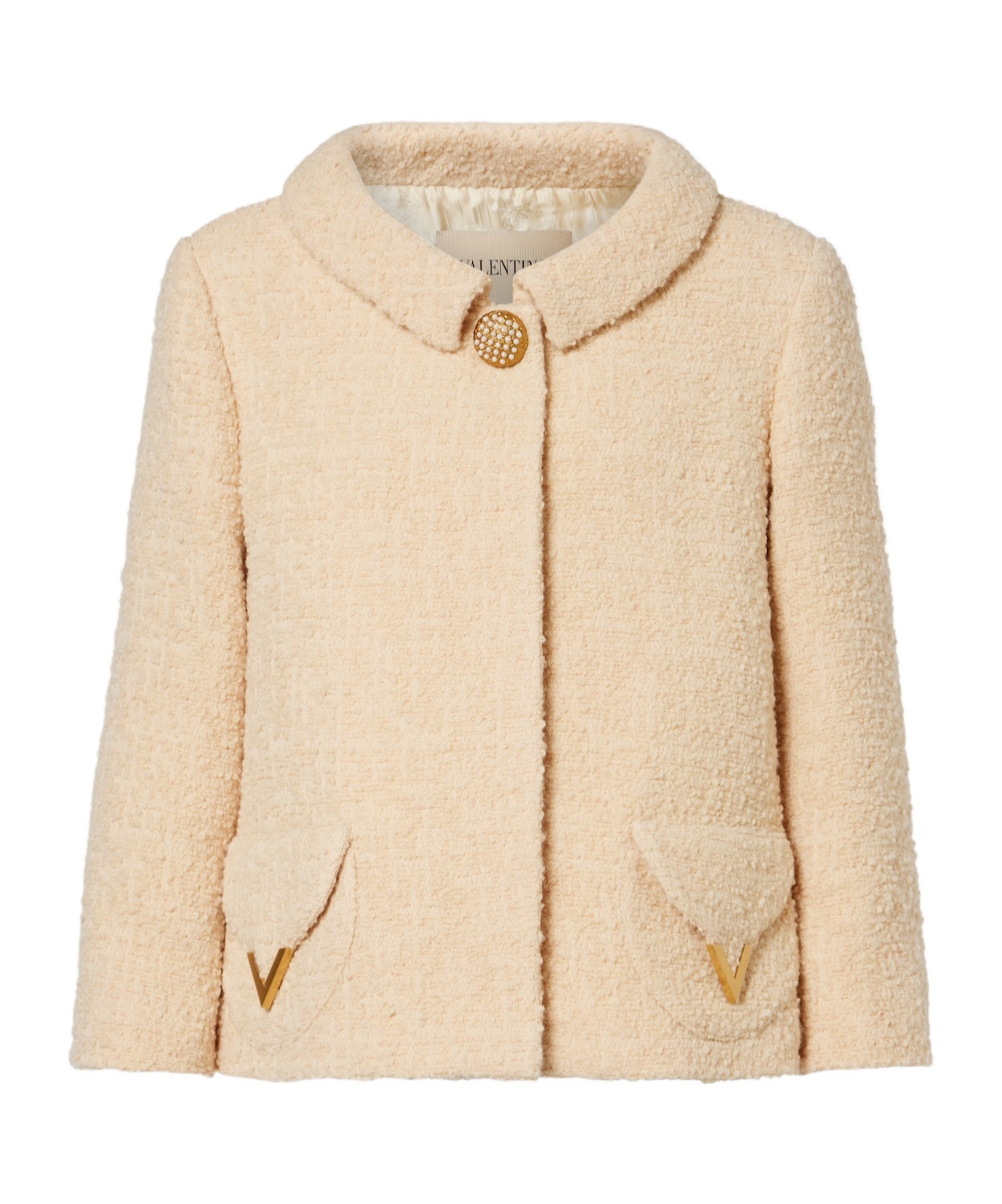 Valentino Embellished Wool-blend Tweed Jacket In Sand
