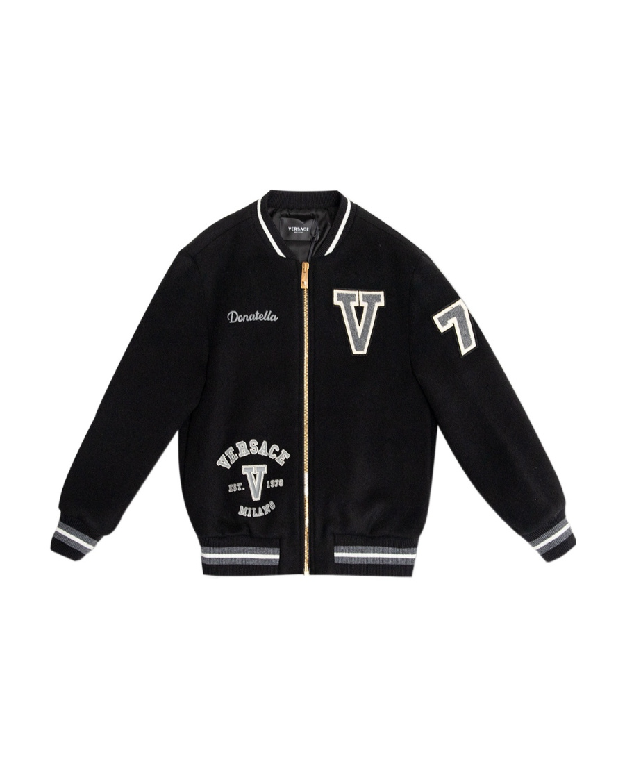 Versace Logo-patch Zip-up Bomber Jacket In Black