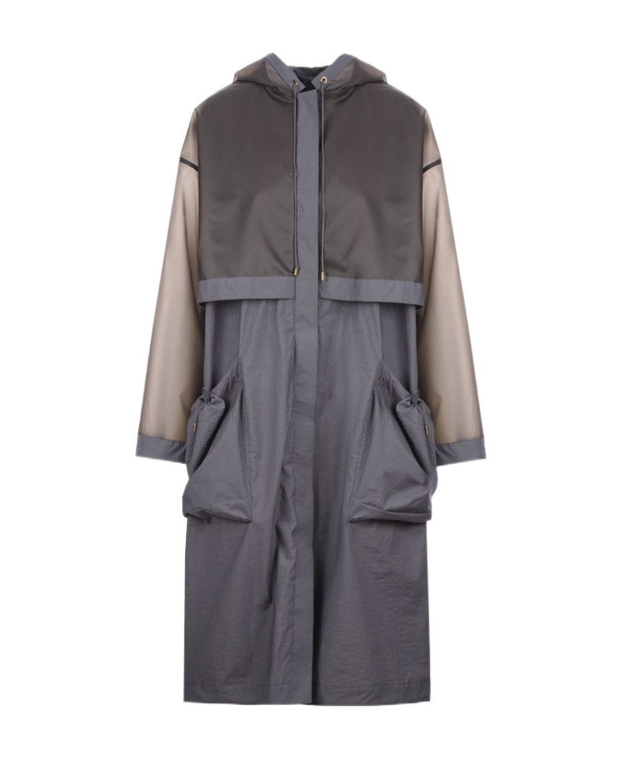 LOEWE LOGO-PRINT PANELLED HOODED COAT 