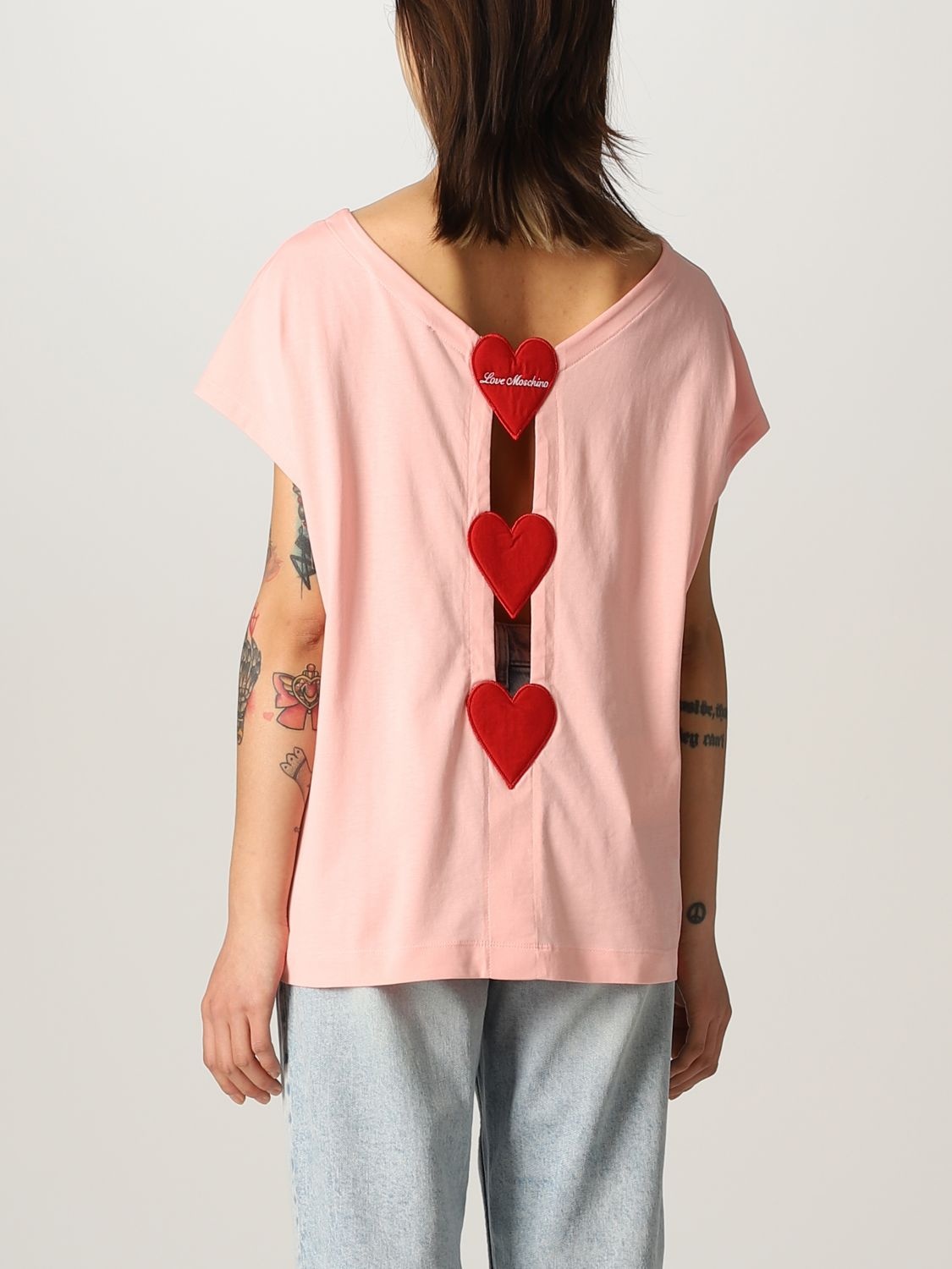 Moschino T-shirt With Round Neck And Short Sleeves In Pink