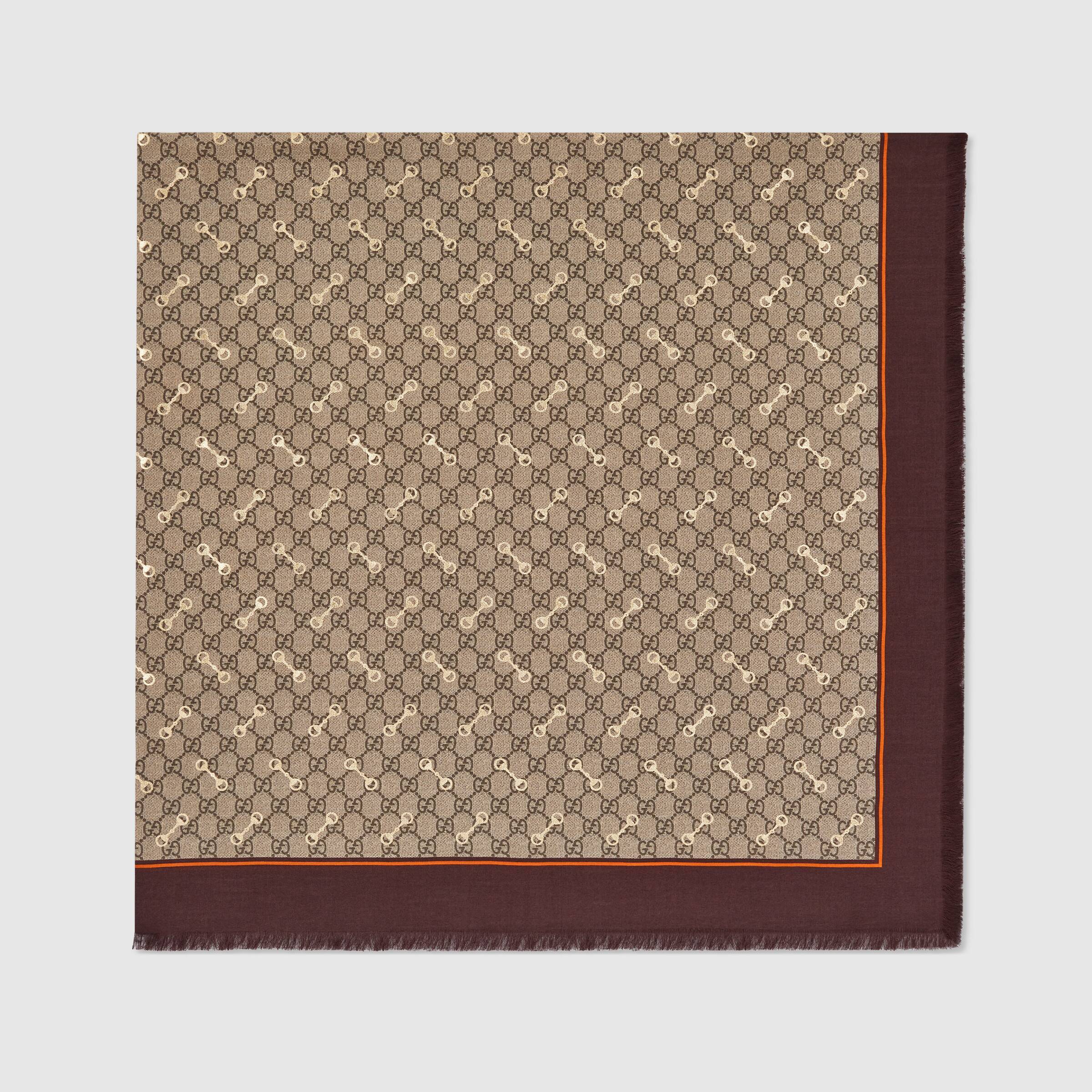 Gucci Gg Print With Horsebits Modal Shawl In Nude