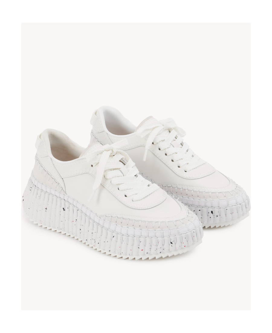 Chloé Nama Embroidered Suede And Recycled Mesh Sneakers In White