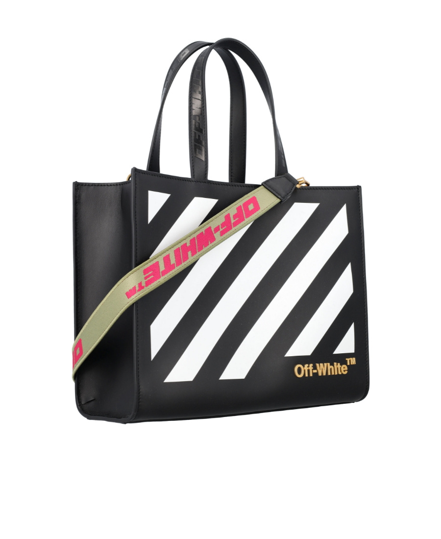 OFF-WHITE DIAG HYBRID SHOP 28 LEATHER TOTE BAG