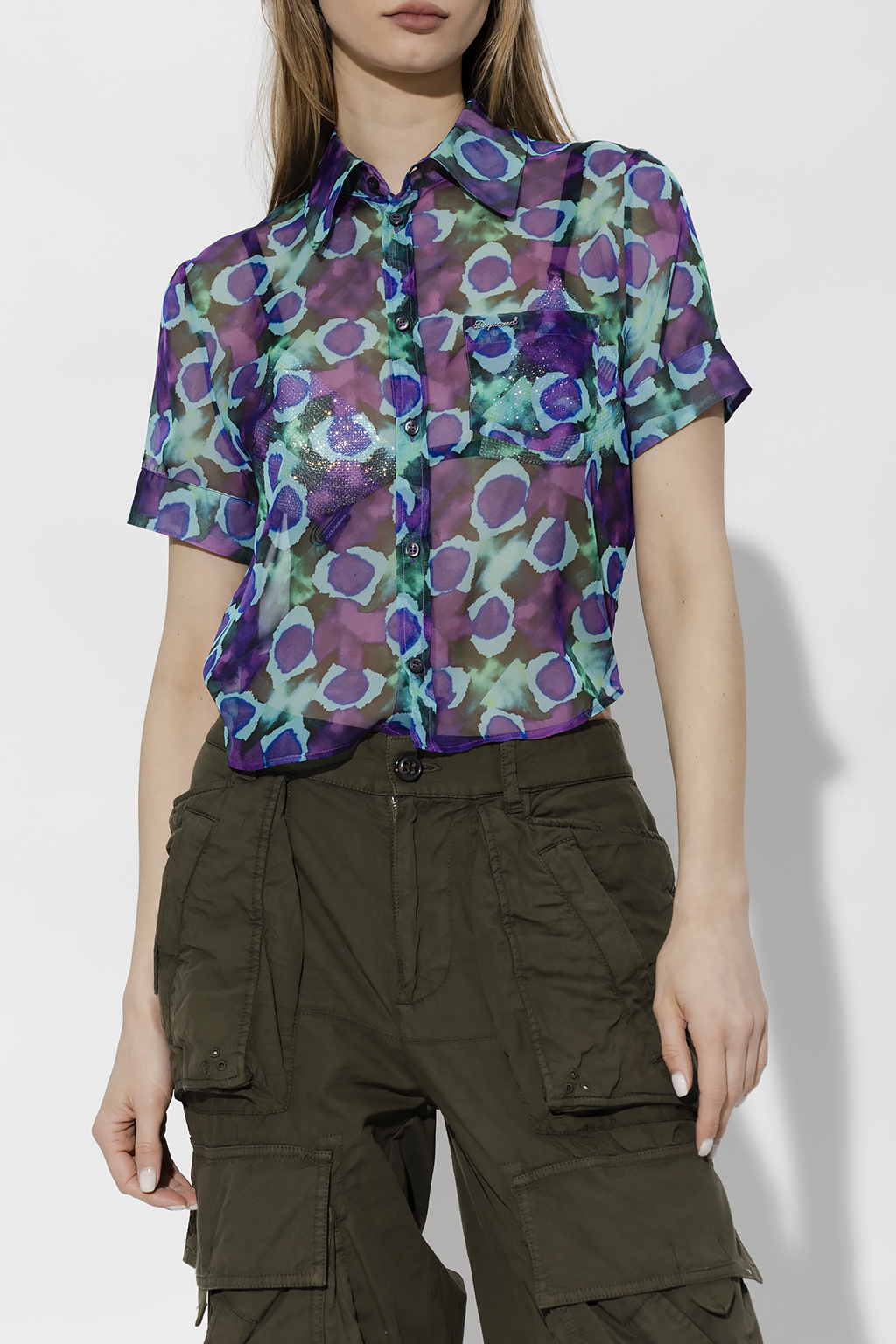 Dsquared2 Abstract Flower-print Short-sleeve Shirt In Blue