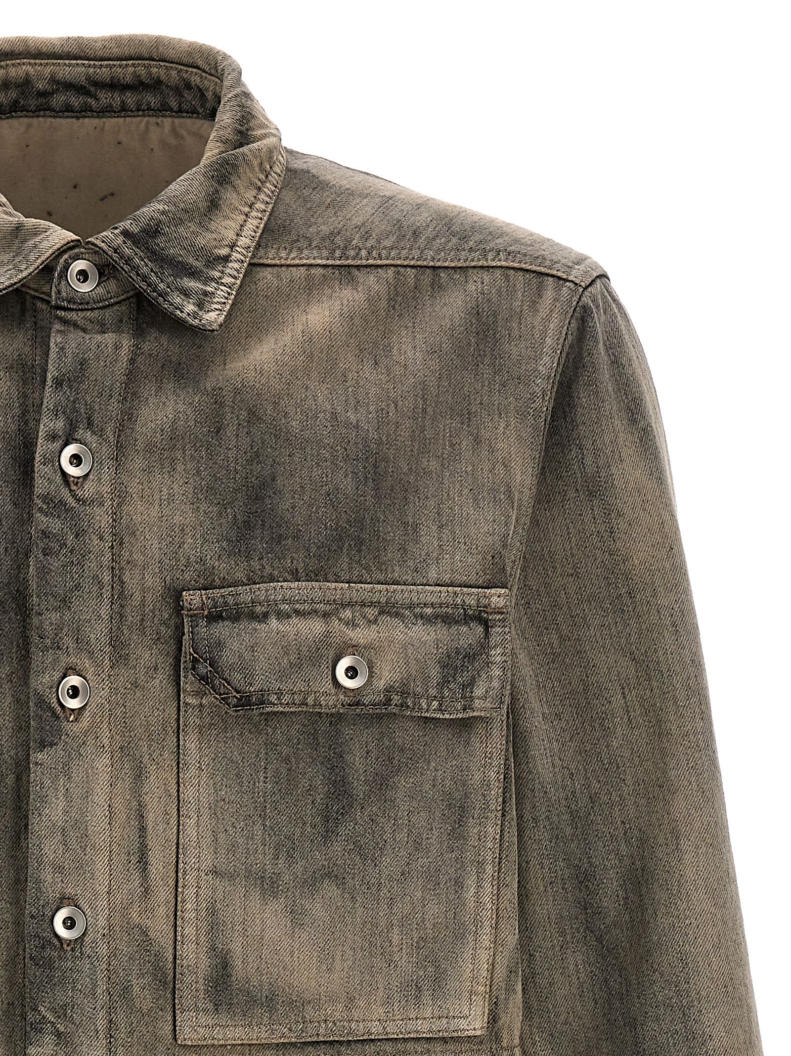 Rick Owens Drkshdw Raaw-edge Denim Overshirt In Green