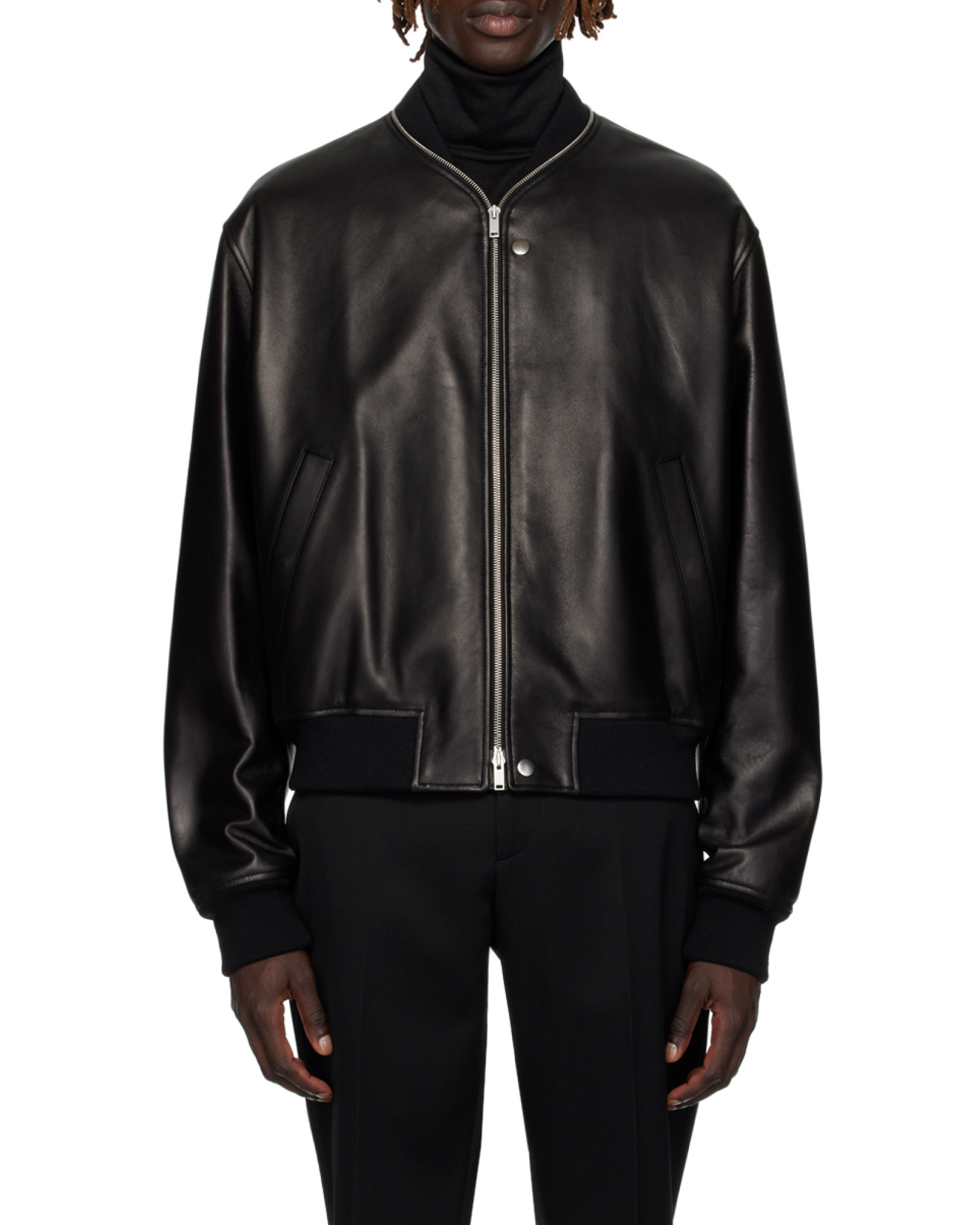 Jil Sander Leather Zip-up Bomber Jacket In Black