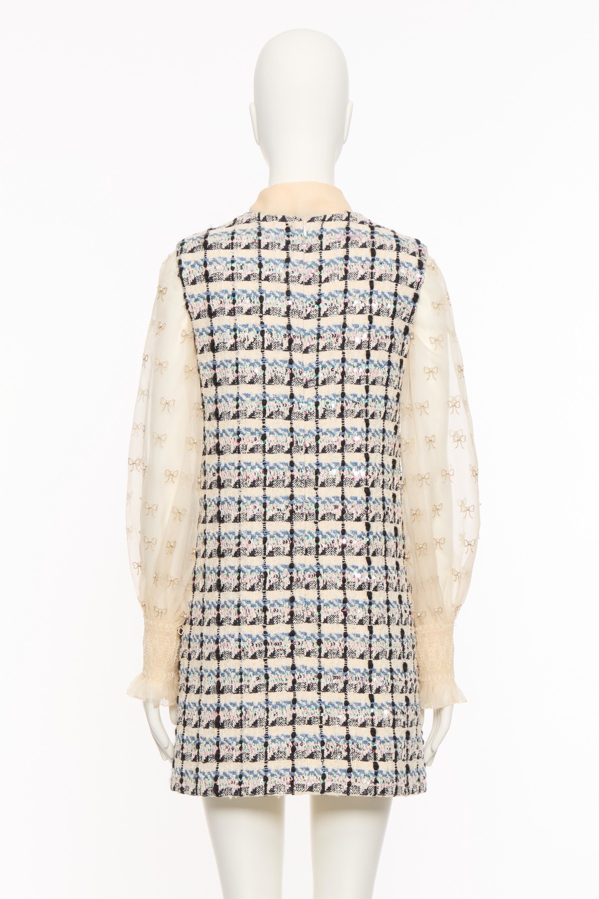 Valentino Tweed Dress With Bow-embellished Sleeves