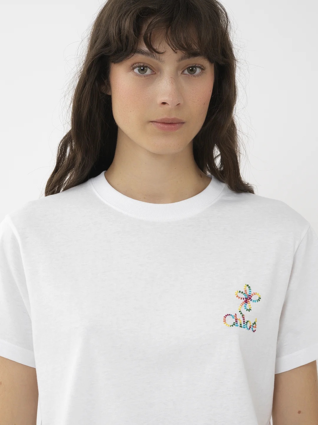 Shop Chloé Logo-embroidered Cotton T-shirt In White