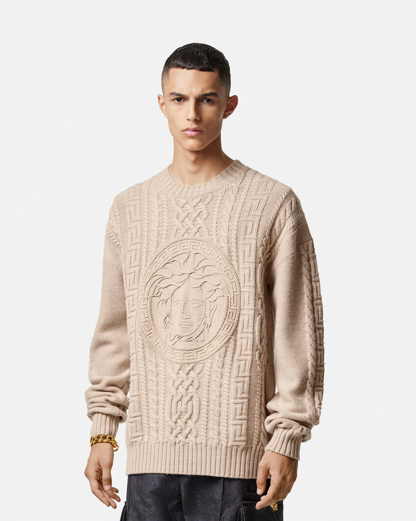 Versace Beige Medusa Sweater In Nude