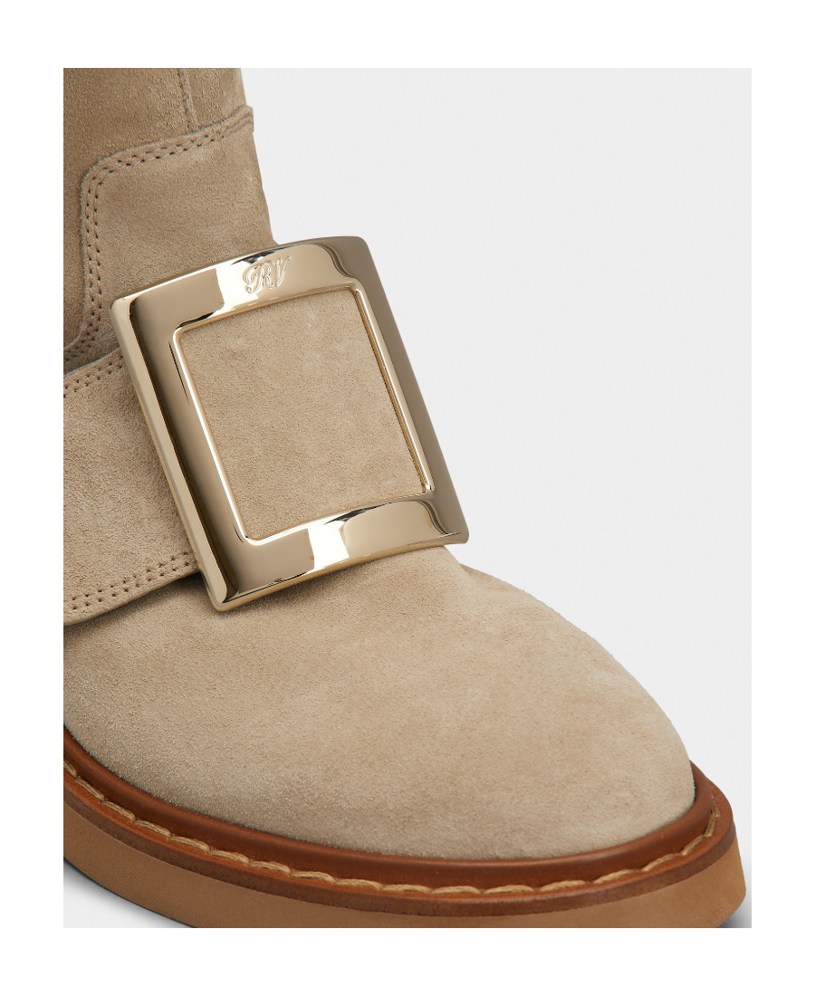 Roger Vivier Calf Suede Buckle Boots In Nude