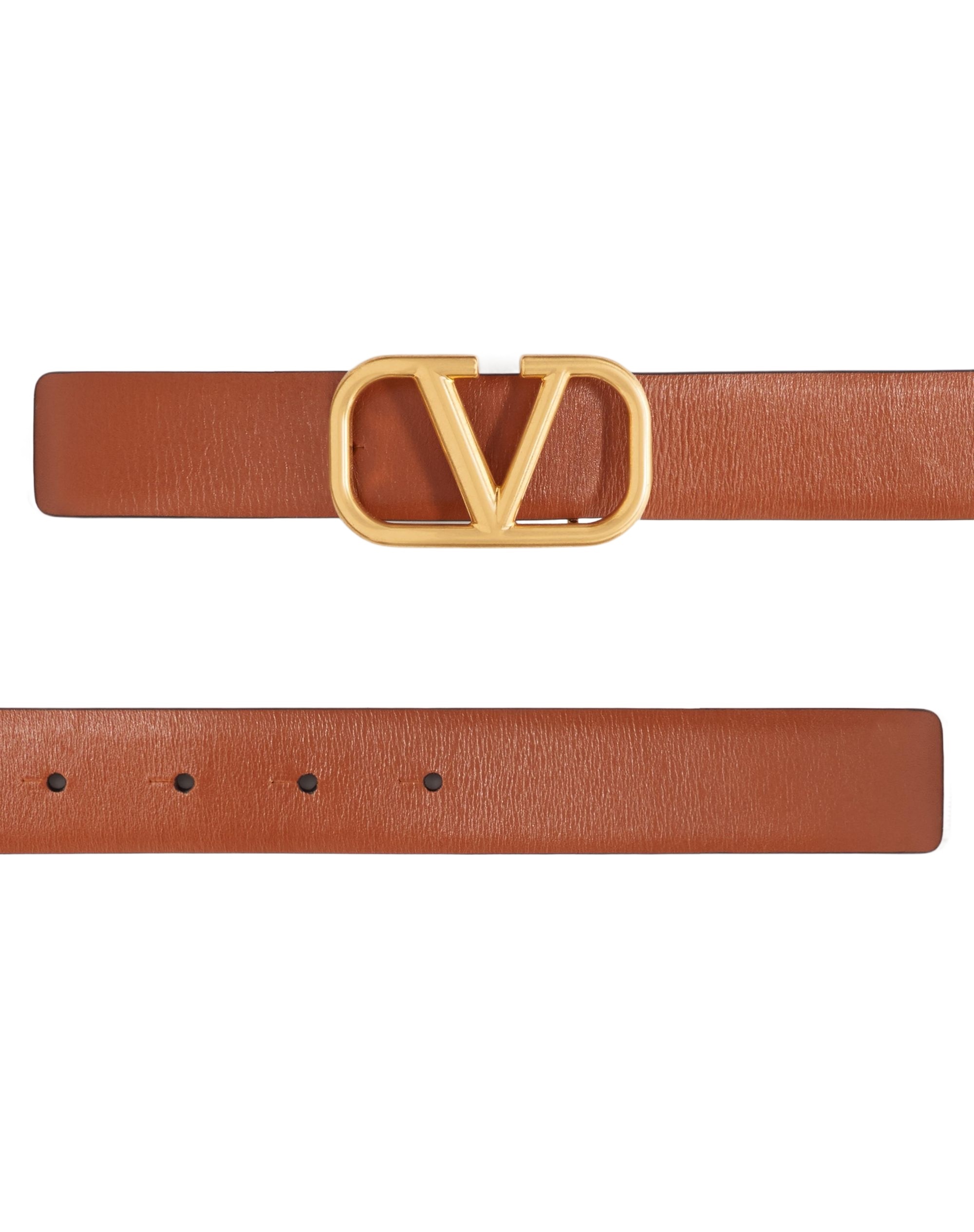 Valentino Leather Belt With Adjustable Length And Reversible In Brown