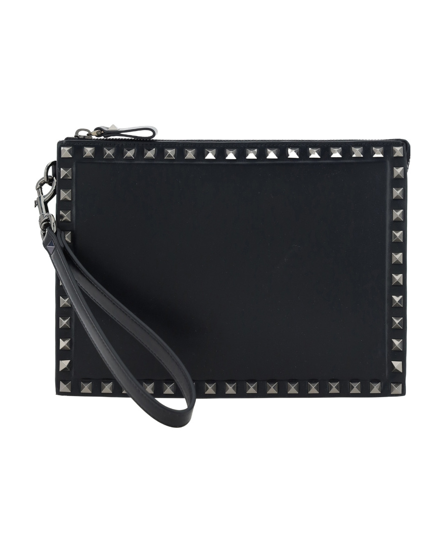 Valentino Rockstud Leather Clutch Bag In Black