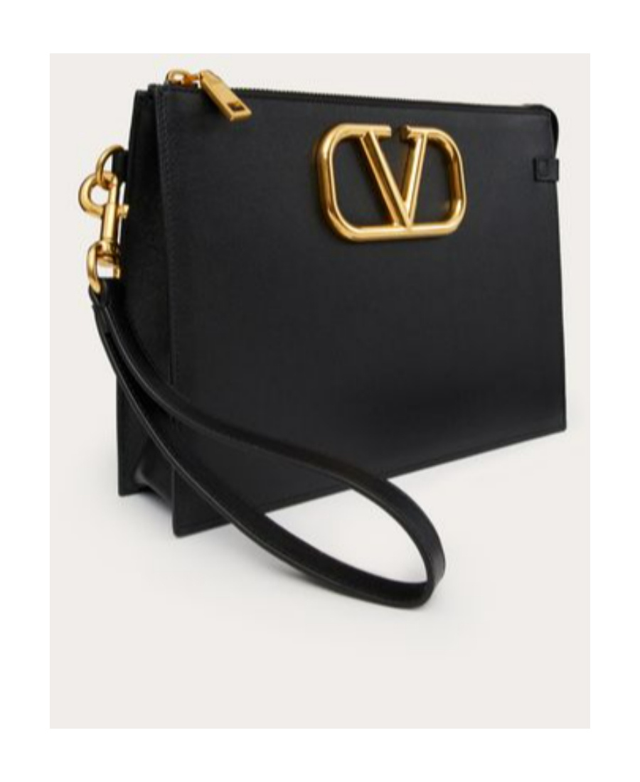 Valentino Maxi Vlogo Clutch In Black