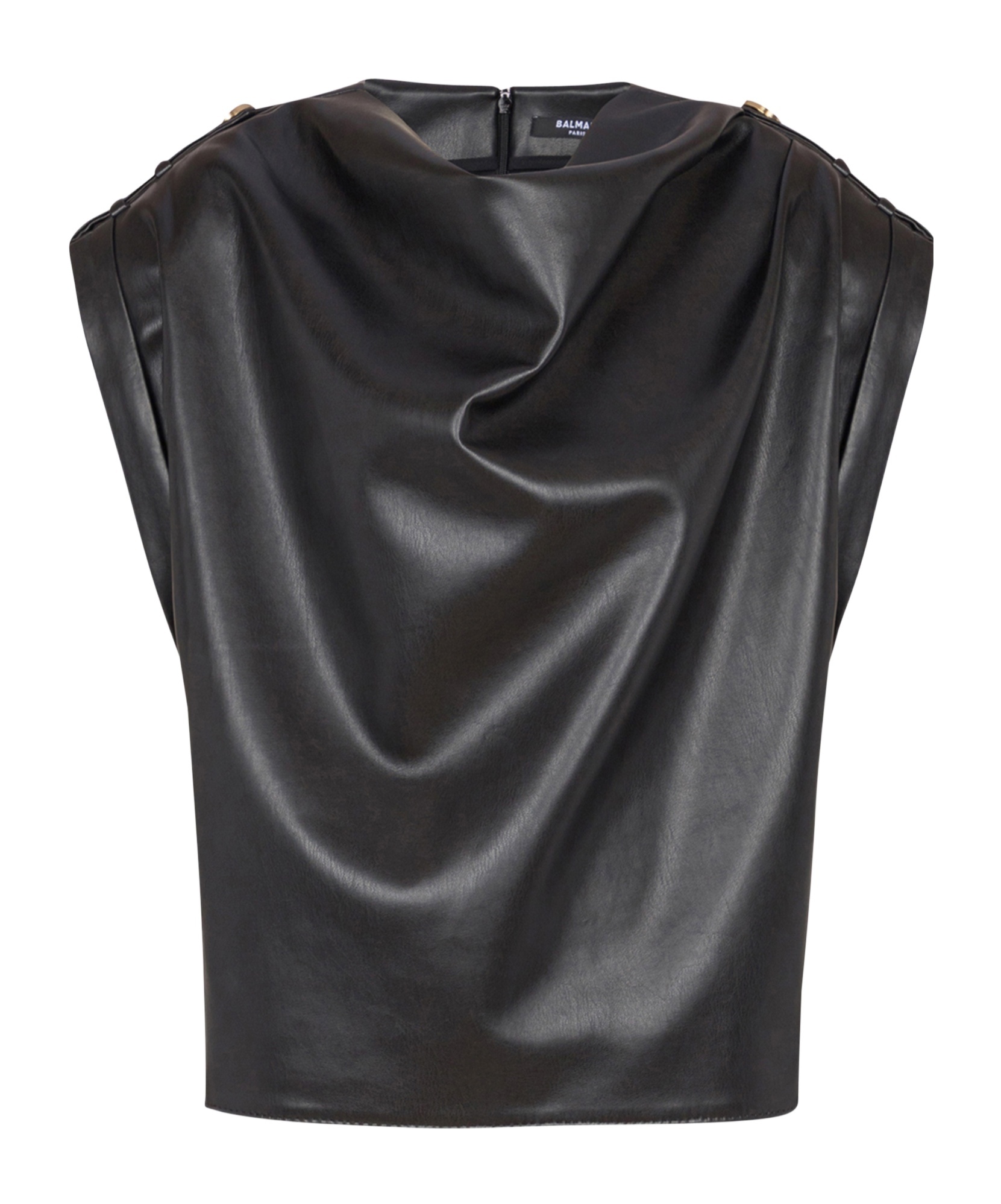Balmain Drapiertes Oberteil Aus Faux-leder In Black