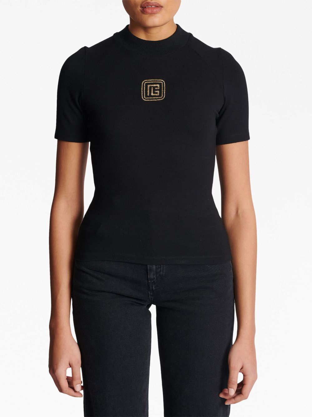 Balmain Retro Pb Embroidered Raglan Short-sleeve T-shirt In Black