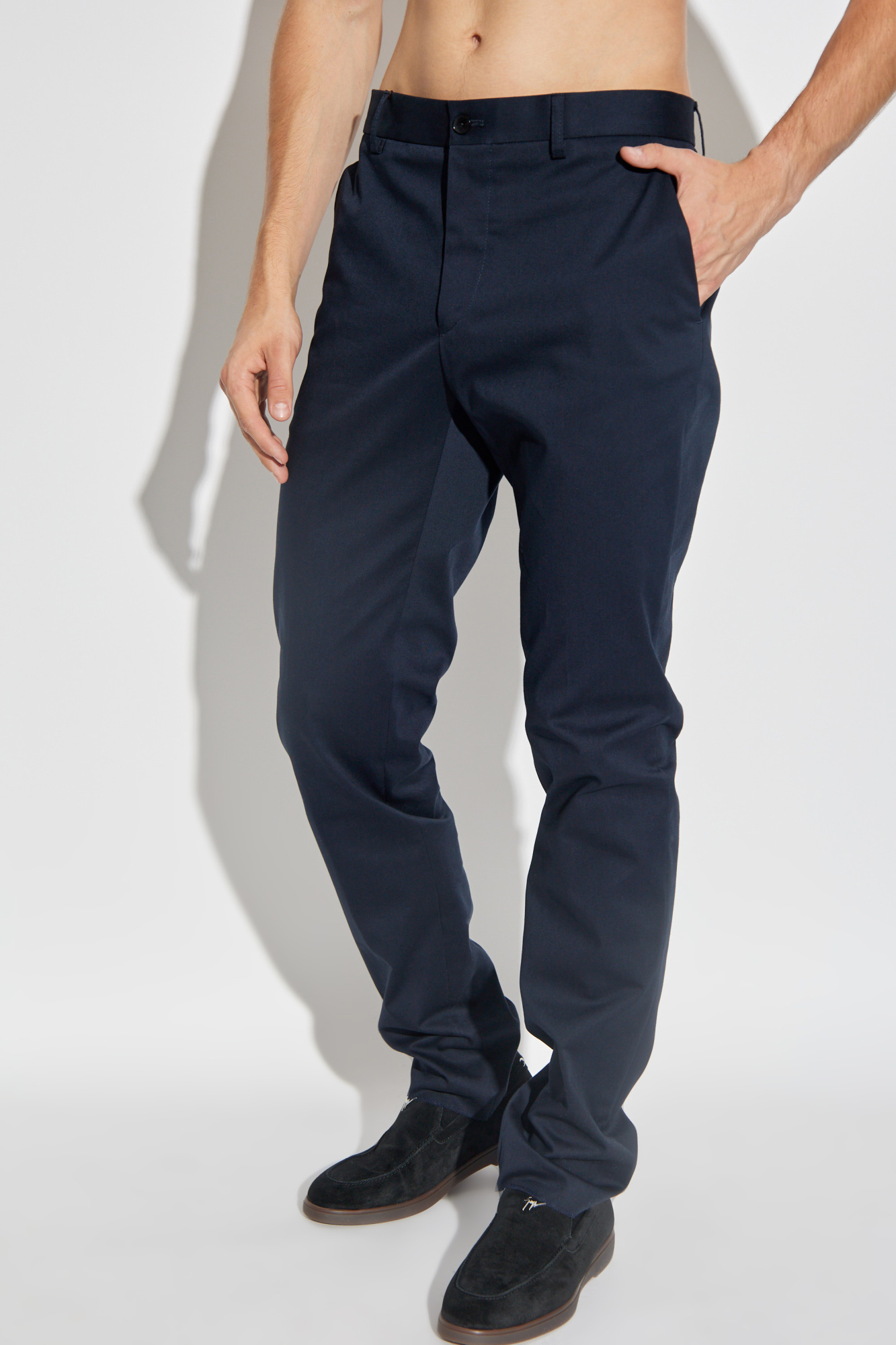 Etro Flat-front Cotton Trousers In Blue