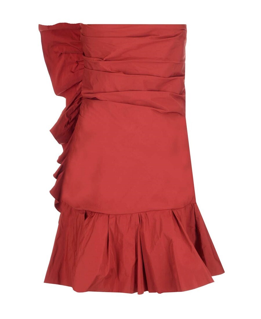 RED VALENTINO STRAPLESS RUFFLE TRIM MINI DRESS 