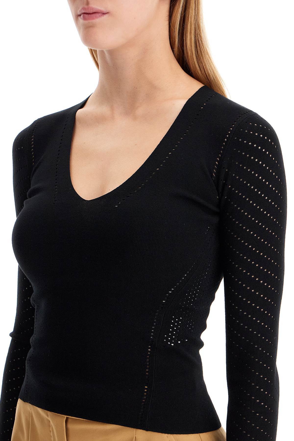 Max Mara Knitted Sweater With Perforated Details ' In Black