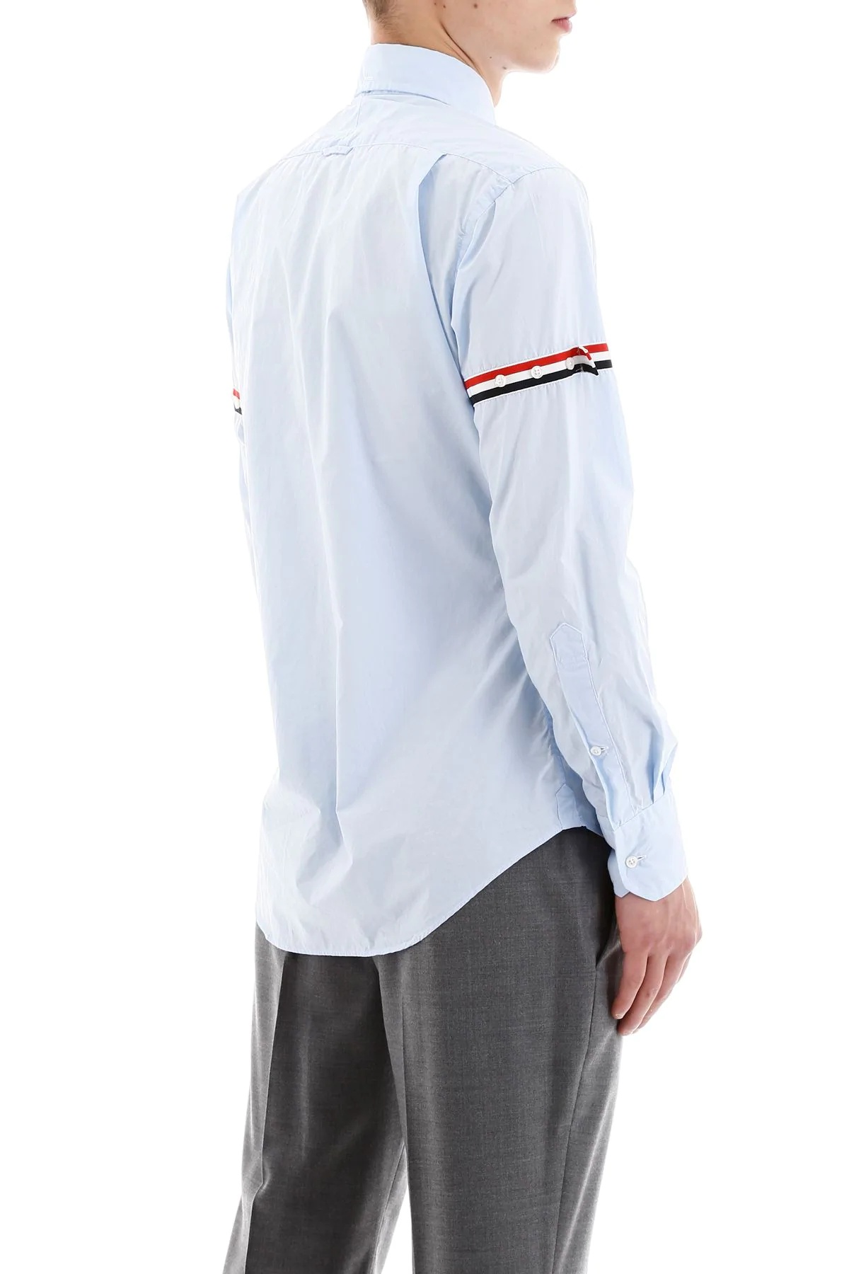 Thom Browne Button-down Collar Grosgrain-trimmed Cotton-poplin Shirt In Blue