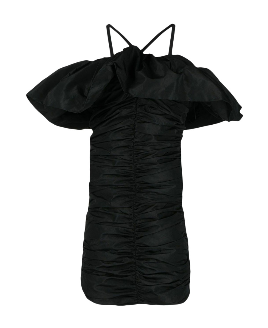 Msgm Pleated Neck Mini Dress In Black