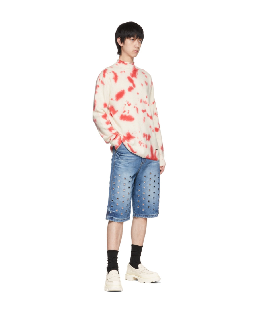 We11 Done Blue Denim Cut-out Shorts In Blue