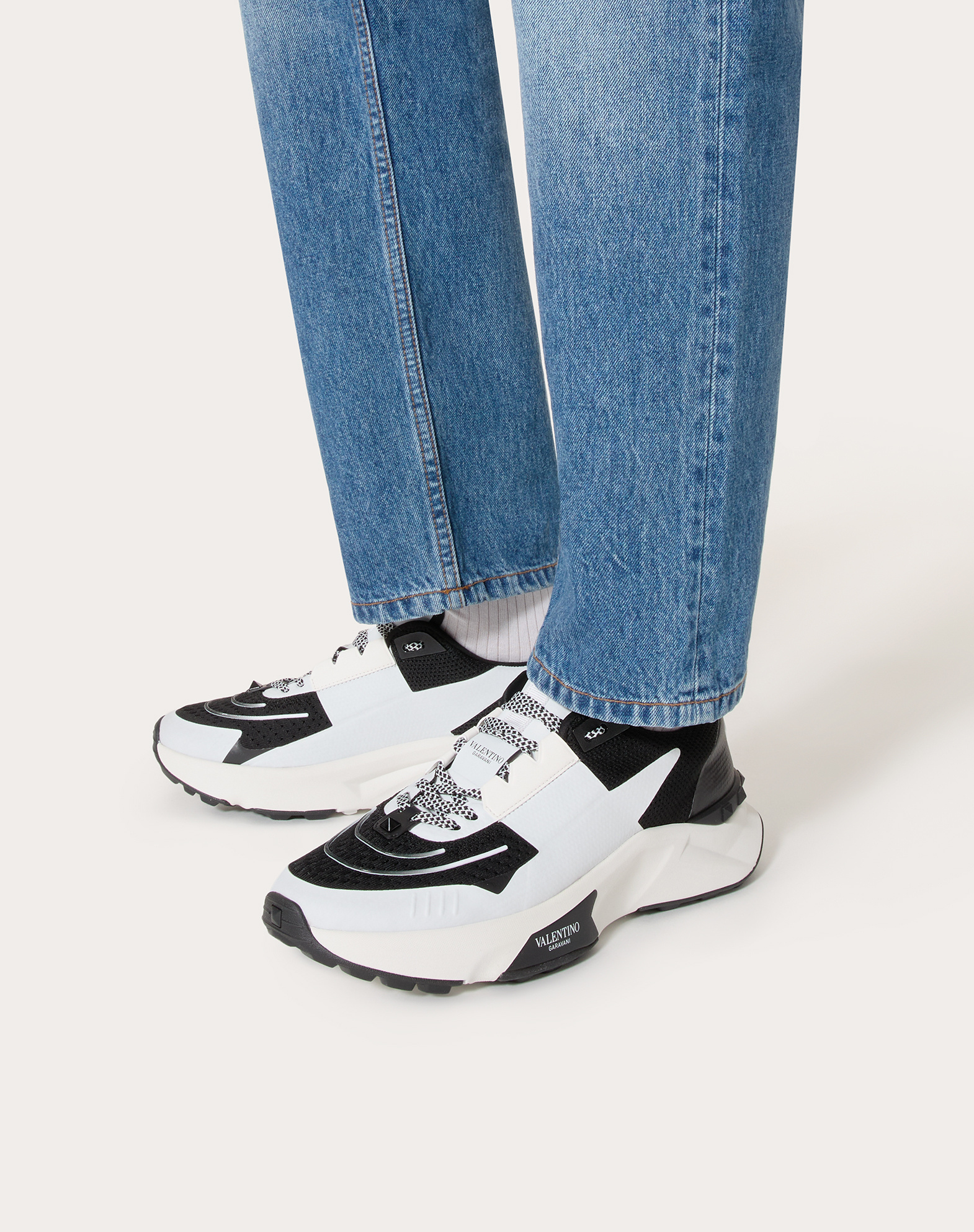 Valentino True Act Leather-trimmed Mesh And Rubber Sneakers In White